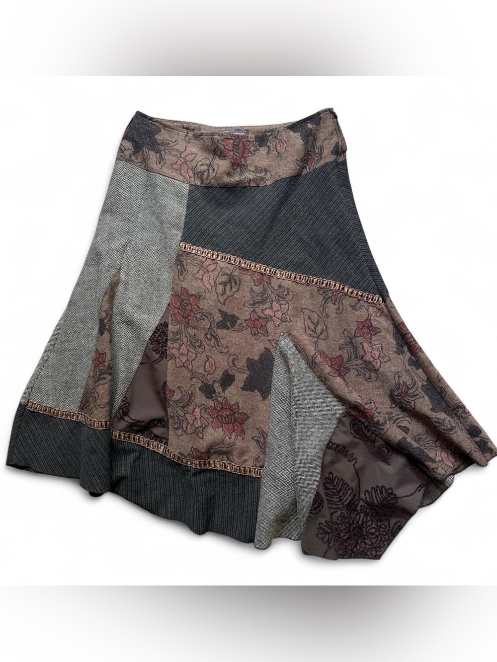 Vintage Lisa Campione Patchwork Tweed Floral Midi Skirt Euro 42